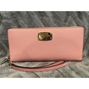 Michael‎ Kors Jet Set Travel Zip Aound LG Wallet Pebble Leather PEACH